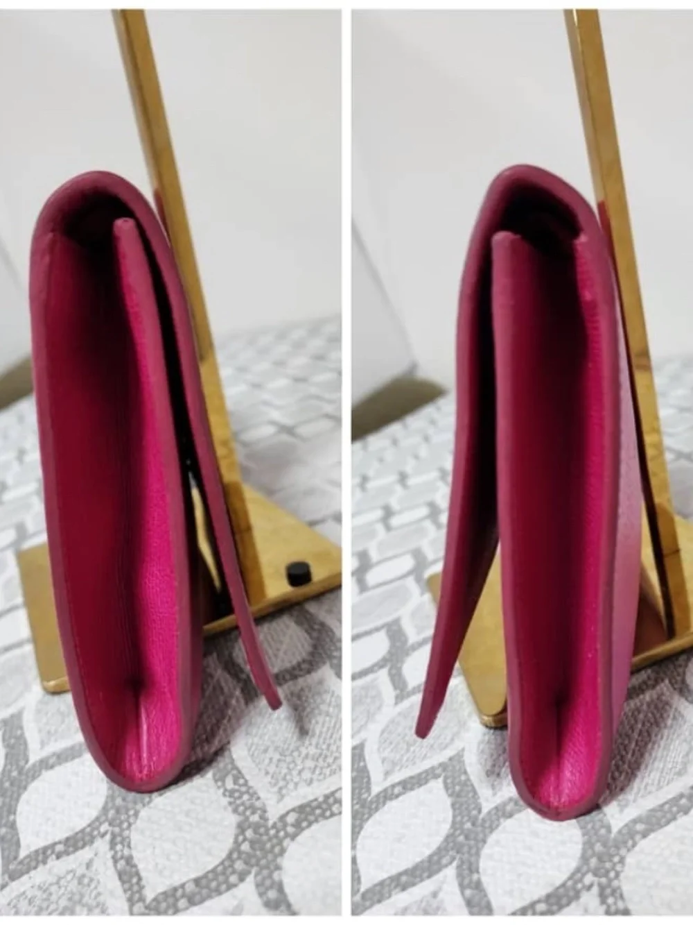 Authentic YVES SAINT LAURENT Calfskin Leather Ligne Y Clutch Bag Pink